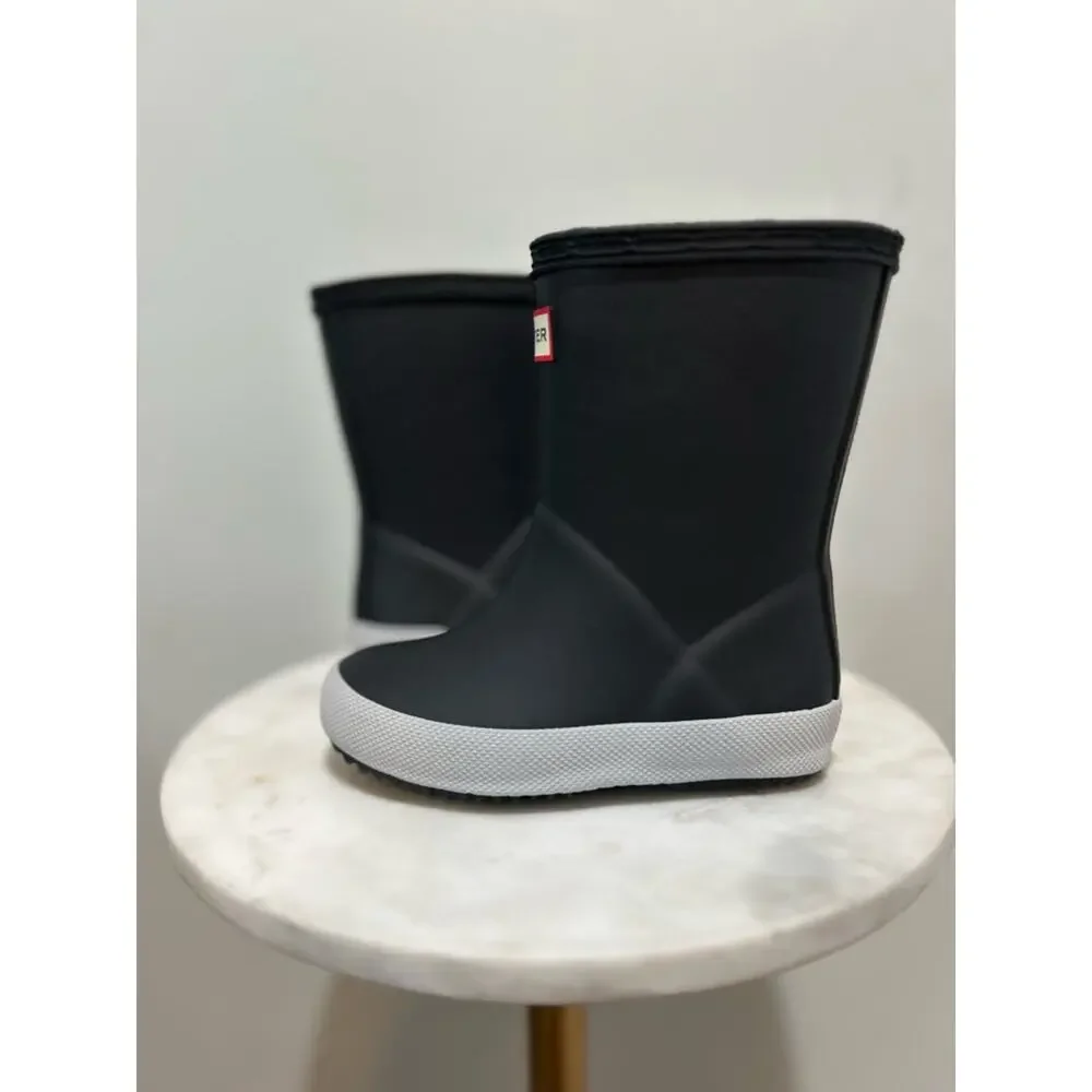 Hunter Kids Black Rain Boots with White Trim